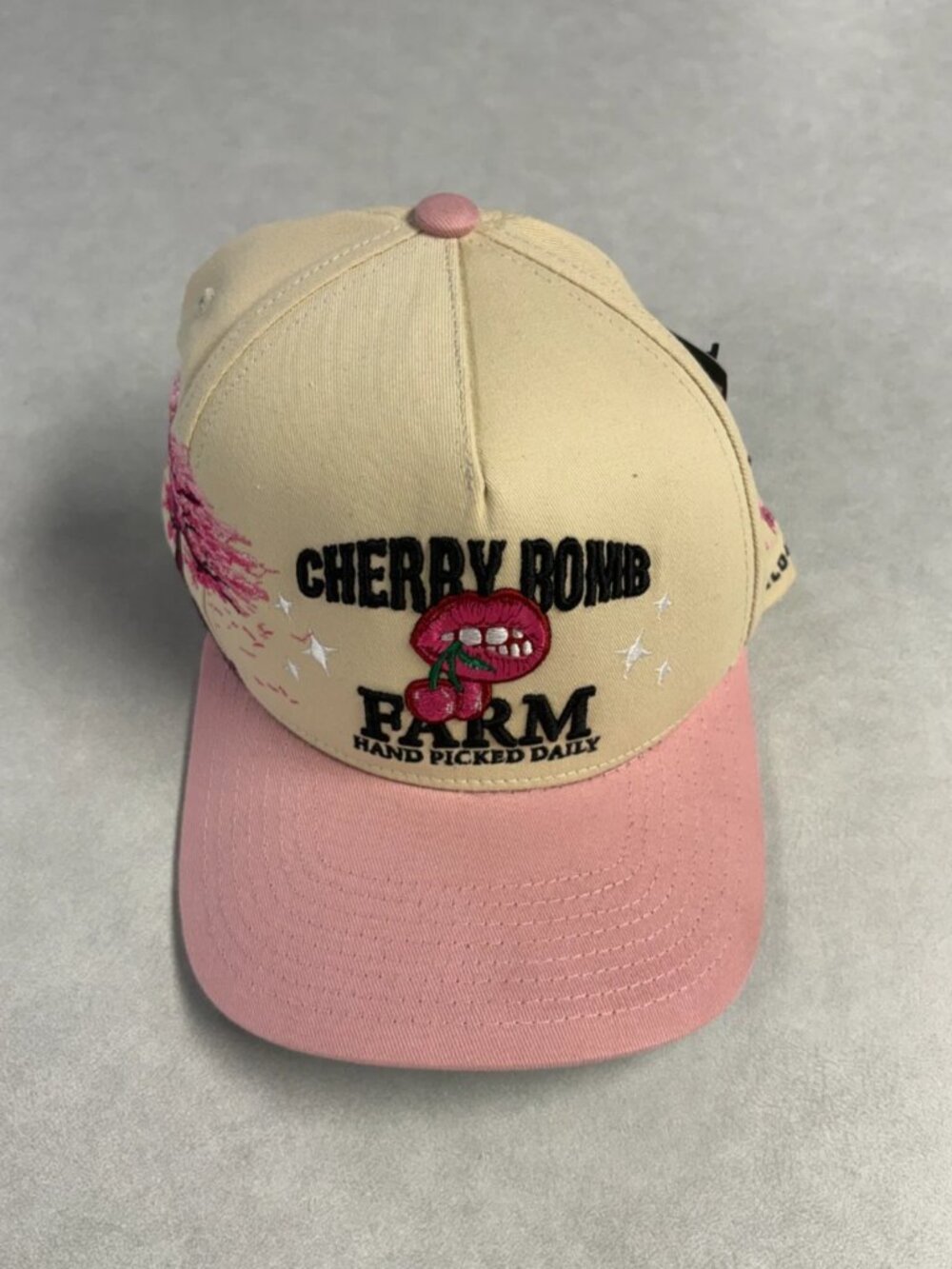 Field Grade Cherry Bomb Trucker Hat Embroidery Pink Brim One Size
